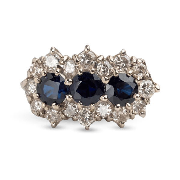 White Gold Sapphire &amp; Diamond Cluster Ring