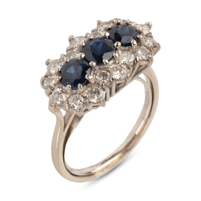 White Gold Sapphire &amp; Diamond Cluster Ring