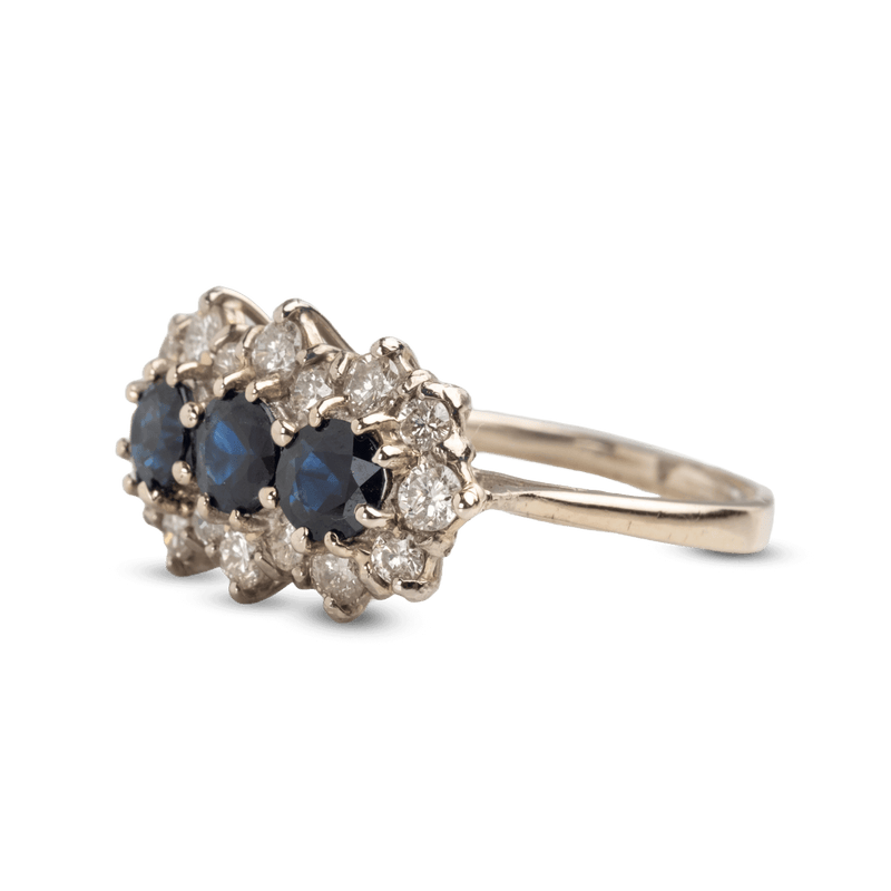 White Gold Sapphire &amp; Diamond Cluster Ring