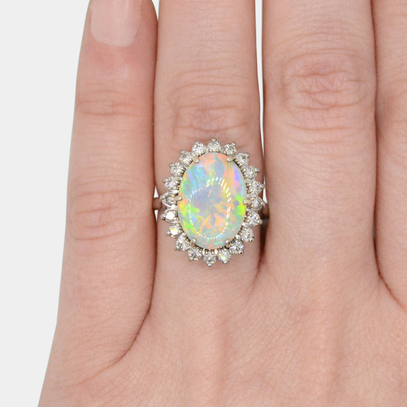 Opal & Diamond Halo Ring