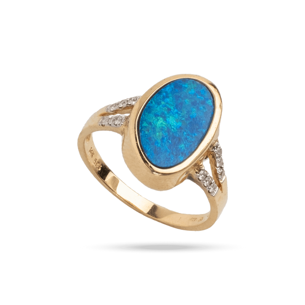 Yellow Gold Boulder Opal & Diamond Ring