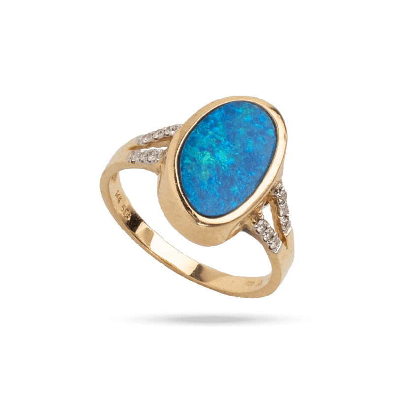 Yellow Gold Boulder Opal & Diamond Ring