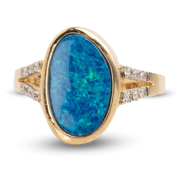 Yellow Gold Boulder Opal & Diamond Ring