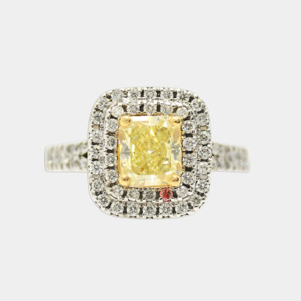 Yellow Diamond & Double Halo Ring