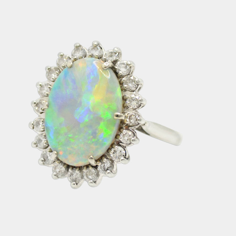 Opal & Diamond Halo Ring