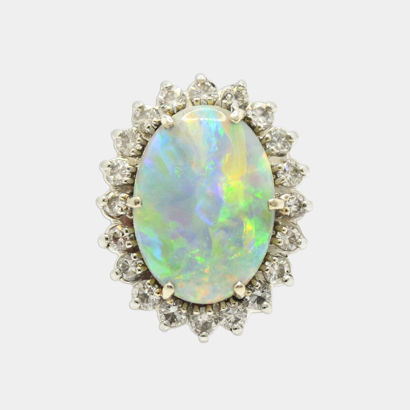 Opal & Diamond Halo Ring