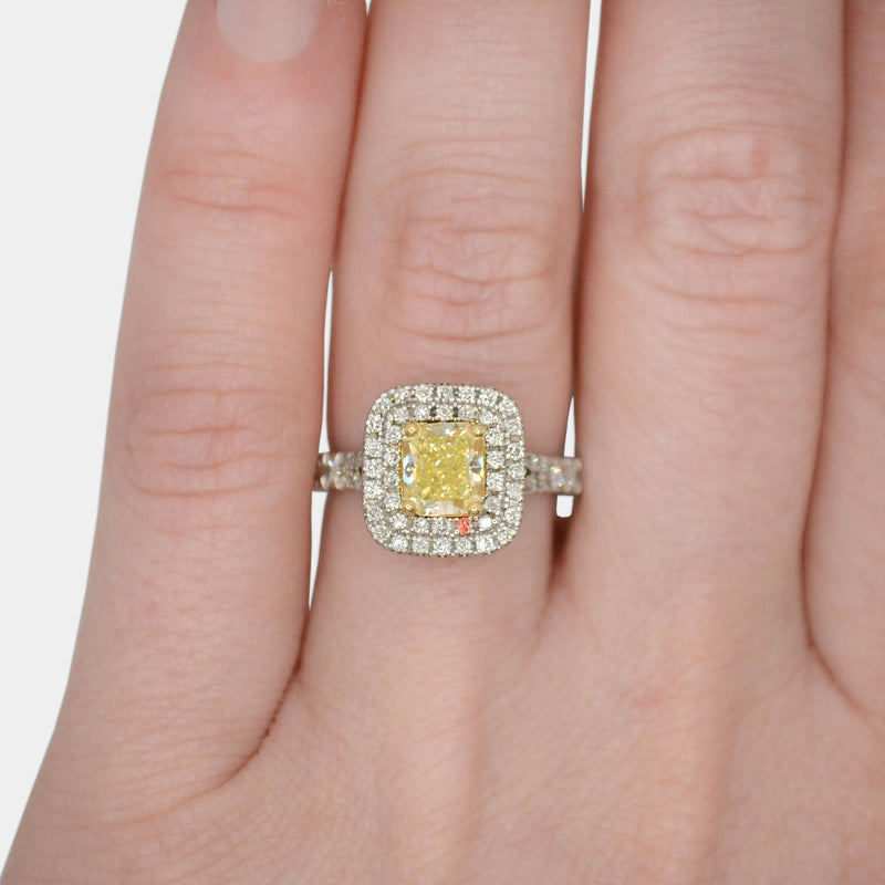 Yellow Diamond & Double Halo Ring