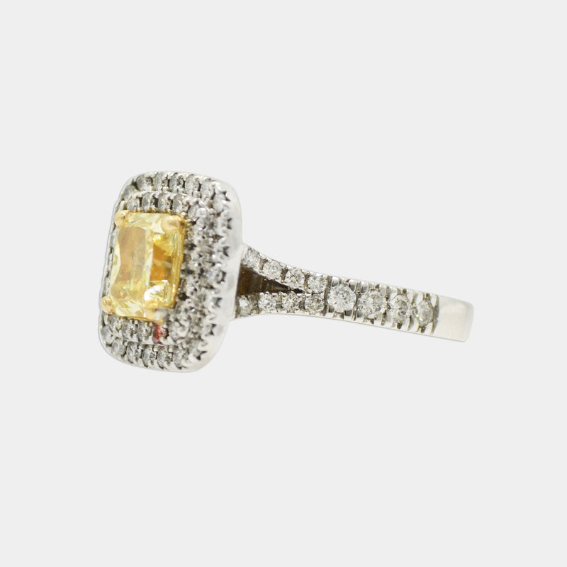 Yellow Diamond & Double Halo Ring